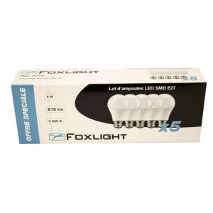 Lot de 5 ampoules led smd E27 9W 3000K 810 lumens
