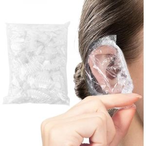 Shining House - 100 Protège-oreilles jetables en plastique transparent étanche avec élastique pour teinture capillaire, douche, baignade, salon de