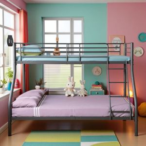 H.j Wedoo - Lits Superposés en Métal avec Échelle - Noir, Lit Double Superposé pour Enfants, Cadre Métallique Durable et Confortable