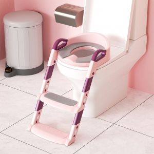 Swanew - Reducteur de wc Siège de Toilette Enfant Pliable, Reducteur de Toilette Bébé avec Marches Larges, Escalier Toilette Enfant avec Lunette