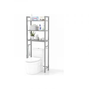 Costway - Meuble wc Au-Dessus de Toilettes, Étagère de Rangement en Métal, Dispositif Anti-basculement, 3 Crochets, 3 Étagères, Peu Encombrante, 63 x