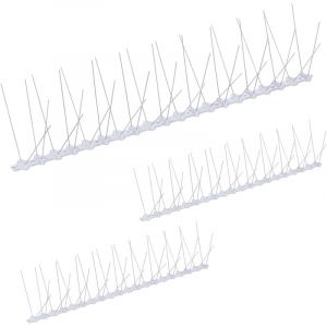 6 x Picots anti-oiseaux, H x L x P : 10,5 x 50 x 14 cm, anti-pigeons balcon & toit, 4 rang&eacute;es, inox, argent, en set