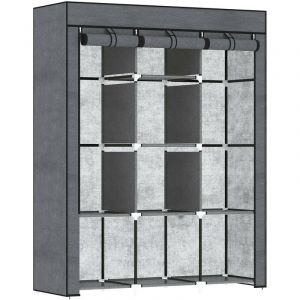 Armoire penderie multi-rangement MAUDE grise et noire