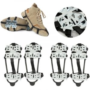 2 Pairs Ice Cleats for Shoes and Boots, Universal Micro Shoe Spikes for Snow and Ice, Non Slip Hiking Spikes 24 Steel Studs Snow Crampons Gripper