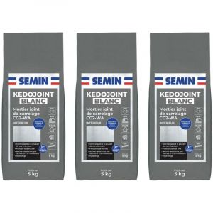 Semin - Joint en Poudre Blanc pour Carrelage Kedojoint Blanc, Intérieur, sac de 5 kg, lot de 3