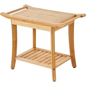Banc de douche en bambou , 61 x 35,1 x 48,9 cm, résistant à l'eau, étagère de rangement et poignée, charge de 136 kg, siège de bain spa pour tous,