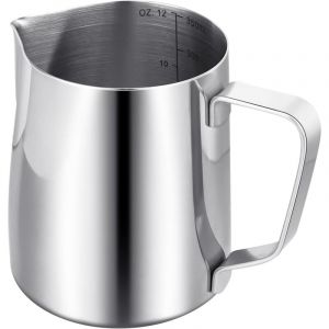 Pichet Mousseur à Lait pour Machine à Café,Pichet à Lait en Acier Inox 304 de 350 ml/12 oz,Accessoires de Barista en Métal pour Cappuccino Latte et