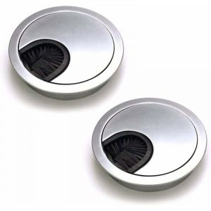 Lot de 2 Passe Cables Ronds Encastrables, Passe Cable Fil M&eacute;tal Acier Bross&eacute; Design, Rangements de Cables pour Table de Bureau Diam&egrave;tre 60 mm