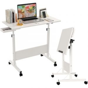 Table de Bureau Pliante Table de lit R&eacute;glable en Hauteur 80x40x65-88 cm Bureau pour Ordinateur Portable avec Roulette, Bureau Informatique Pliable