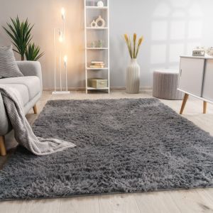 Paco Home - Tapis De Salon Poils Longs Fausse Fourrure Shaggy Moelleux Monochrome 140x200 cm, Gris