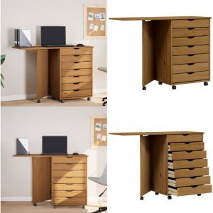 Vidaxl - Armoire roulante avec bureau moss marron miel bois de pin - Meuble De Rangement - Commode - Armoire Roulant - Bureau Mobile - Bibliothèque