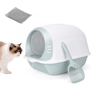 Bac &agrave; Liti&egrave;re Ferm&eacute;, Bac &agrave; Litiere pour Chat avec Couvercle, Maison de Toilette Chat avec Pelle &agrave; Liti&egrave;re et Filtre Charbon de Bambou Anti-Odeurs,