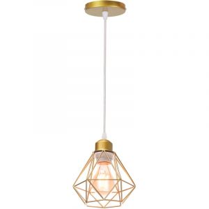STOEX Lustre Suspension Industriel en M&eacute;tal Or , Luminaire Style Vintage Design forme Cage Diamant R&eacute;tro pour Salon Chambre Salle &agrave; manger (sans