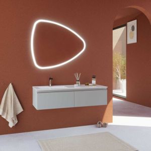 Kiamami Valentina - Meuble De Salle De Bains &agrave; Suspendre Gris Clair 120Cm, Lavabo Asym&eacute;trique Seattle