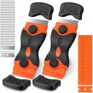 2 PCS Grattoir Plaque Vitroc&eacute;ramique avec 20 raclettes de en Plastique +20 pi&egrave;ce Lames M&eacute;tallique, Grattoir vitroc&eacute;ramique pour enlever Les