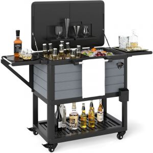 Chariot Isothermique de 91 L, R&eacute;frig&eacute;rant avec roulettes Ouvre-Bouteille, Desserte Jardin Mobile pour Conserver la Glace et Boissons, pour F&ecirc;te Jardin