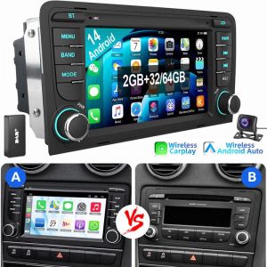 Autoradio Carplay Android 14, BT, RDS, GPS, pour Audi A3 8P (2003-2013), S3 RS3 8V 2+32G CAM DAB