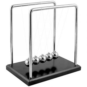 Pendule Newton - jeu de balle - Pendule 5 boules - Pendule boule pour bureau - Pendule Newton haut sur socle en bois, berceau Newton avec cadre et