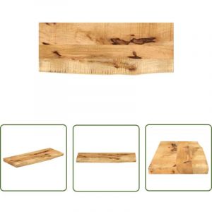 The Living Store Dessus de table 80x20x2,5 cm bord vif bois massif manguier brut - Plateau De Table - Dessus De Table - Table Basse - Bois Massif
