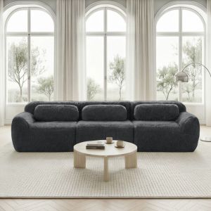 Canap&eacute; Droit 3 Places 291x104x73cm, Sofa Modulaire Grand Confort avec Coussins, Assise Profonde en Tissu Peluche, Sans Montage - Gris