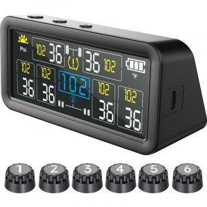 Syst&egrave;me de surveillance de la pression des pneus, TPMS pour camping-car avec 6 capteurs externes et &eacute;cran LCD couleur 4", 6 modes d'alerte, TPMS