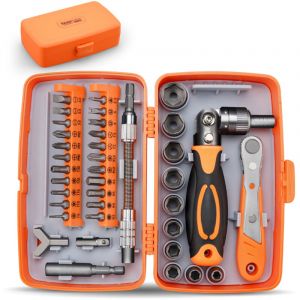 38 en 1 Ensemble Complet D'outils de R&eacute;paration de Maisons, Boite &agrave; Cliquet Tournevis Multifonction, Coffret Tournevis Cle a Cliquet Coffret, pour