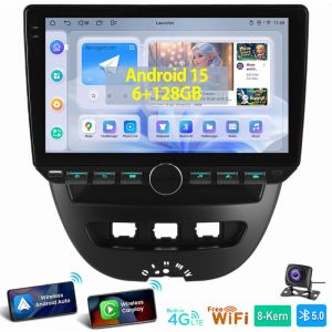 Pour Peugeot 107 Citroen C1 Toyota Aygo 8 c&oelig;urs 6+128G Android 15 Carplay Autoradio GPS 6+128G CAM