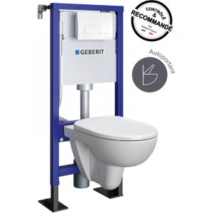 Pack b&acirc;ti-support - Autoportant - Duofix pour wc suspendu Essentiel Rimfree 112 cm - R&eacute;servoir encastr&eacute; (3/6 l) - Plaque de d&eacute;clenchement blanche