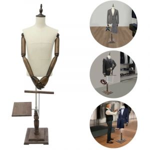 Mannequin masculin-r&eacute;glable en Hauteur 90&deg; pivotant, Pr&eacute;sentoir de v&ecirc;tements, porte-costume r&eacute;tro Homme avec porte-pantalon support de chaussure,