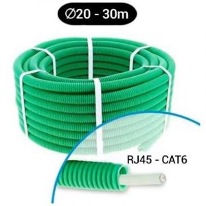Qofil - Gaine préfilée cable reseau Cat 6 ftp icta verte ø 20mm (Couronne de 30m) 4P 6/10 100ohm pour reseau informatique et telephonie