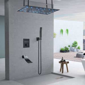 Colonne de douche hydromassante led montage au plafond 40 x 80 cm douche de pluie corps entier système de douche de pluie, noir ensemble de douche