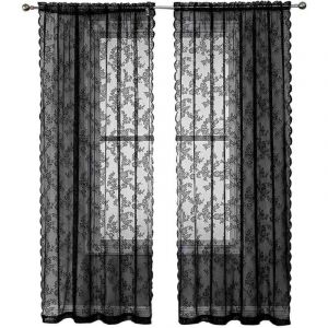 Rideaux en Dentelle Noire 84 Pouces (213cm) Longs - Motif Floral Rustique Vintage - Voile Noir pour Salon - Intimit&eacute; Style Goth - 2 Panneaux 40x56