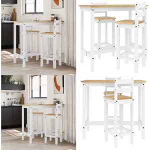 Ensemble de bar 3 pcs Blanc Bois de pin massif - Ensemble De Bar - Meuble De Salle À Manger - Table De Bar - Chaises De Bar - Bois De Pin - Home &