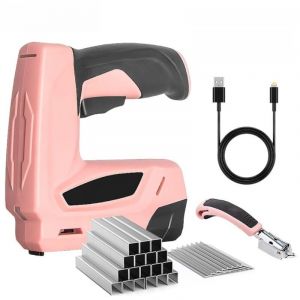 Pistolet &agrave; agrafe &eacute;lectrique 2 en 1 sans fil, 4V avec 2000 agrafes et clous, chargeur USB compatible bois, tapisserie, menuiserie, artisanat