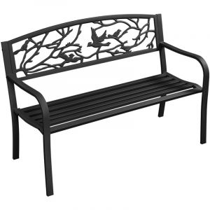 Yaheetech Banc de Jardin en M&eacute;tal pour 3 Personnes Style R&eacute;tro Banc de Repos avec Dossier et Accoudoir pour Cour Jardin Terrasse Balcon Caf&eacute; Noir