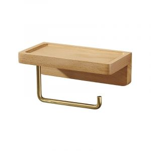 YMYNY Devidoir Porte Papier Toilette Double Installation Bois Massif Hêtre Dérouleur Support Papier WC Mural Auto-adhésif Coins Arrondis Porte