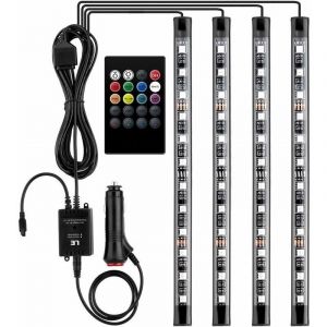 12V led &eacute;clairage int&eacute;rieur de voiture avec 4 pi&egrave;ces 48 rgb, 3 m de bandes led multicolores de voiture, bande lumineuse contr&ocirc;lable avec