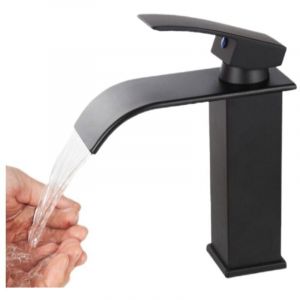 Robinet pour lavabo et vasque, Noir Lavabo Mono-trou Robinetterie Lave-mains avec Levier Unique en Cuivre M&eacute;langeur l'Eau Chaude et Froide pour Salle