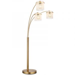 Lampadaire Lampadaire doré Lampe de salon à 3 flammes Lampe d'appoint, tiges en verre opalin, 3x E27, LxlxH 100 x 180 x 160 cm