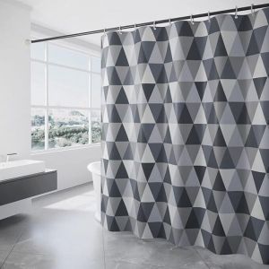 Rideau de douche, rideau de douche 180x200 cm, rideau de douche polyester lavable en machine, rideau de douche salle de bain, motif triangle