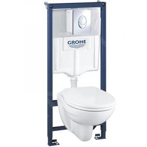 Solido - Ensemble pour wc suspendu + cuvette et abattant softclose, Plaque de déclenchement Skate Air, chrome 39192000 - Grohe
