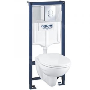 Grohe - Solido - Ensemble pour wc suspendu + cuvette et abattant softclose, Plaque de déclenchement Skate Air, chrome 39192000