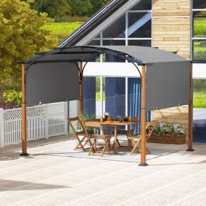 Pergola Rétractable 300x360 cm Pergola Métallique à Arcs pour Patio avec Auvent Rétractable Poteaux Aspect Bois Tonnelle Treillis Gris CW9866 Maison