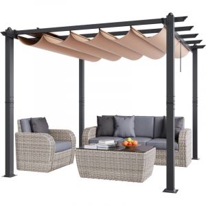 VEVOR Pergola retractable exterieure 3 x 3 m, tonnelle de jardin en aluminium avec auvent pare-soleil en toile polyester haute densite anti-UV, pour