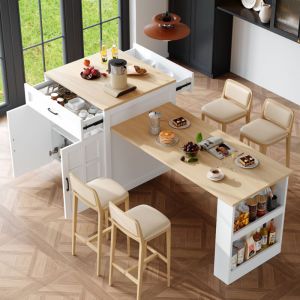 Table de bar extensible (133-202&times;70&times;93,5 cm), avec espace de rangement, deux tiroirs et quatre compartiments, convenant &agrave; 2 &agrave; 6 personnes.
