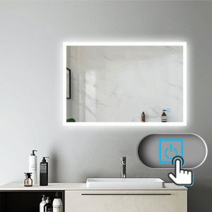 Aica Sanitaire - Miroir salle de bain 80x60cm anti-bu&eacute;e Mural Lumi&egrave;re Illumination avec &eacute;clairage led