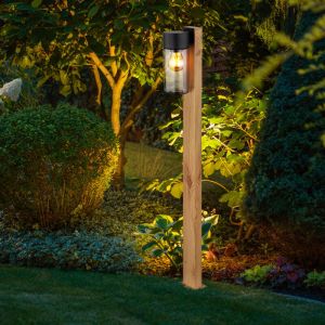 Lampe d'ext&eacute;rieur led Lampadaire Lampe de jardin, lampe de chemin moderne, aspect bois, lampe de terrasse, maison de campagne, verre inox, noir, 1x