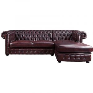 Vente-unique - Canap&eacute; d'angle chesterfield brenton 100% cuir de buffle - Bordeaux- Angle droit
