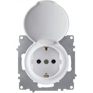 Onekeyelectro - Prise avec terre et couvercle, bornes à vis, sans plaque de finition - blanc
