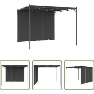 The Living Store - Belvédère de jardin avec rideau latéral 3x3x2,25 m Anthracite - Abris De Jardin - Auvent De Jardin - Gazebo - Parasol - Abri